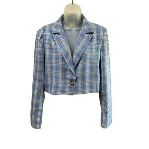New Whiteroom + Cactus Blue Plaid Cropped Blazer Size Medium